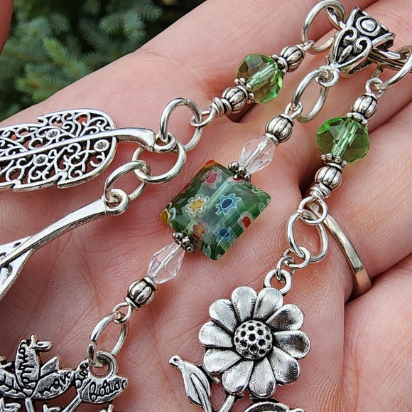 Green Crystal Beaded Tree of Life Bag Clip Purse Leaf Keychain Daisy Pursecharm - Picture 13 of 16